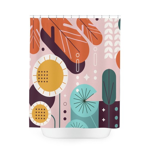 Retro Leaves Leaf Sunset Shower Curtain | Minimalistic Contemporary Art | Print Shower Curtains - Image 4