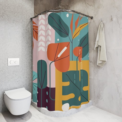 Retro Leaves Sunset Shower Curtain | Warm and Sunny Design | Luxury Shower Curtains - Image 2