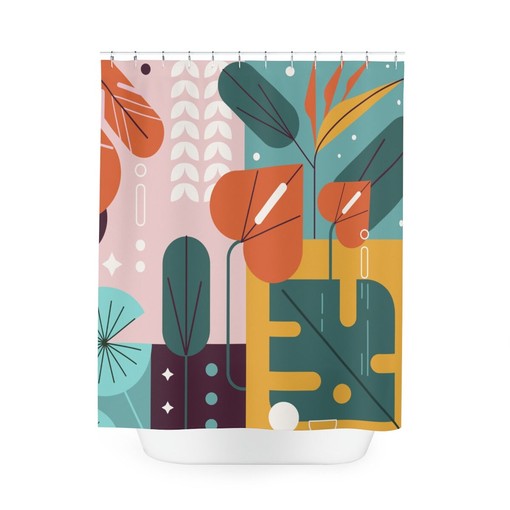 Retro Leaves Sunset Shower Curtain | Warm and Sunny Design | Luxury Shower Curtains - Image 3