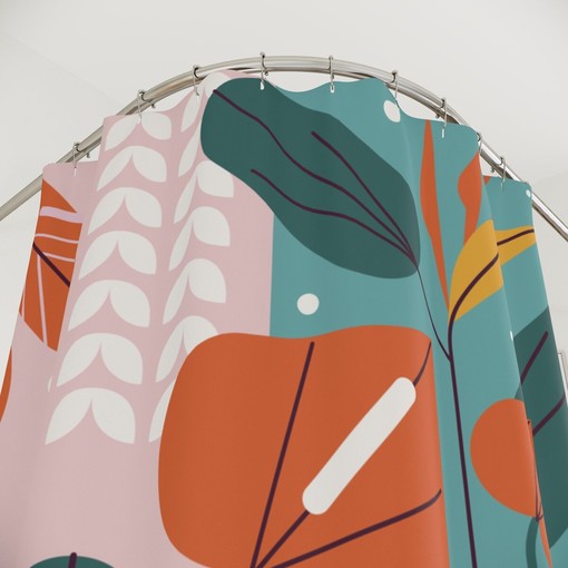 Retro Leaves Sunset Shower Curtain | Warm and Sunny Design | Luxury Shower Curtains - Image 4