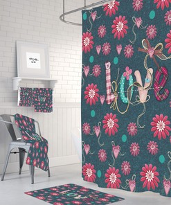 Retro Love Floral Shower Curtain | Boho Hippie Bath Decor | Vintage Bath Curtain