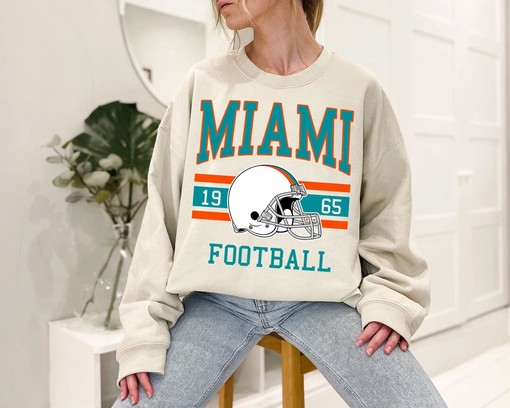 Retro Miami Football Crewneck Sweatshirt Hoodie Shirt for NFL Fans with NCAA Shirts for Men
