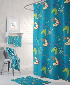Retro Mid Century Atomic Shower Curtain Set - Add Vintage Charm to Your Bathroom