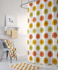 Retro Mid Century Atomic Shower Curtain Set - Vibrant Bath Accessories Included