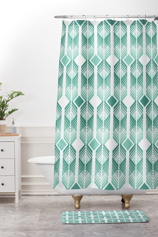 Retro Mid Century Geometric Shower Curtain | Fabric Bathroom Decor | Unique Bathroom Shower Curtains