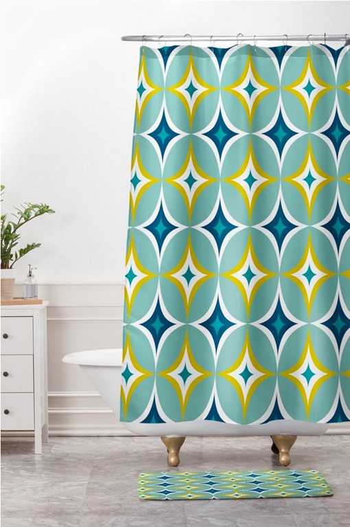 Retro Mid Century Geometric Shower Curtain | Fabric Retro Bathroom Decor | At Home Shower Curtains