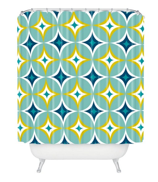 Retro Mid Century Geometric Shower Curtain | Fabric Retro Bathroom Decor | At Home Shower Curtains - Image 2