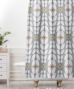 Retro Mid Century Gray Shower Curtain | Geometric Fabric Bathroom Decor | Unique Restroom Shower Curtains