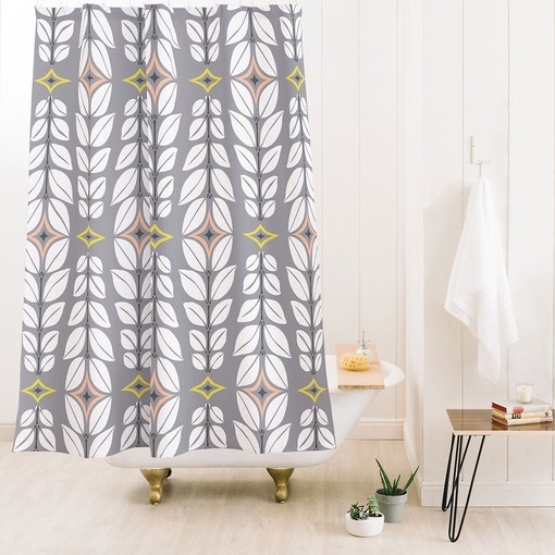 Retro Mid Century Gray Shower Curtain | Geometric Fabric Bathroom Decor | Unique Restroom Shower Curtains - Image 2