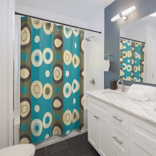Retro Mid Century Modern Pattern Shower Curtain: Vintage Design for Your Bathroom - Image 2