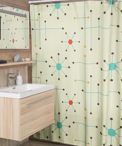 Retro Mid Century Modern Shower Curtain, Vintage Bathroom Decor