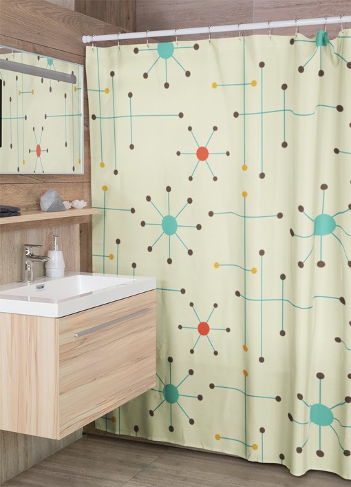 Retro Mid Century Modern Shower Curtain, Vintage Bathroom Decor