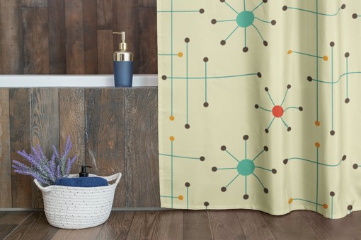Retro Mid Century Modern Shower Curtain, Vintage Bathroom Decor - Image 2