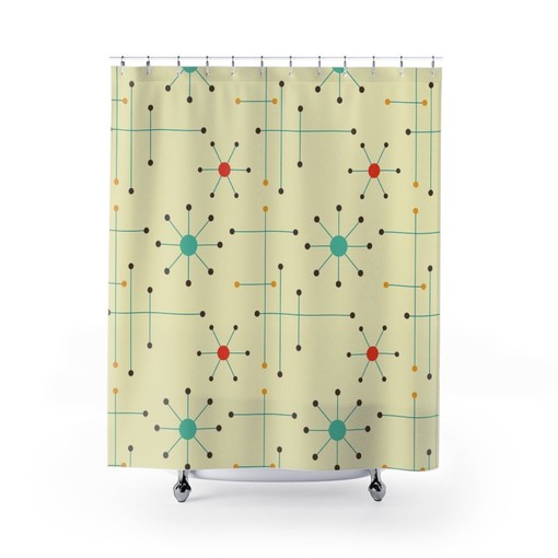 Retro Mid Century Modern Shower Curtain, Vintage Bathroom Decor - Image 3