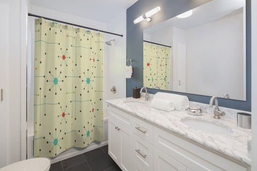 Retro Mid Century Modern Shower Curtain, Vintage Bathroom Decor - Image 4