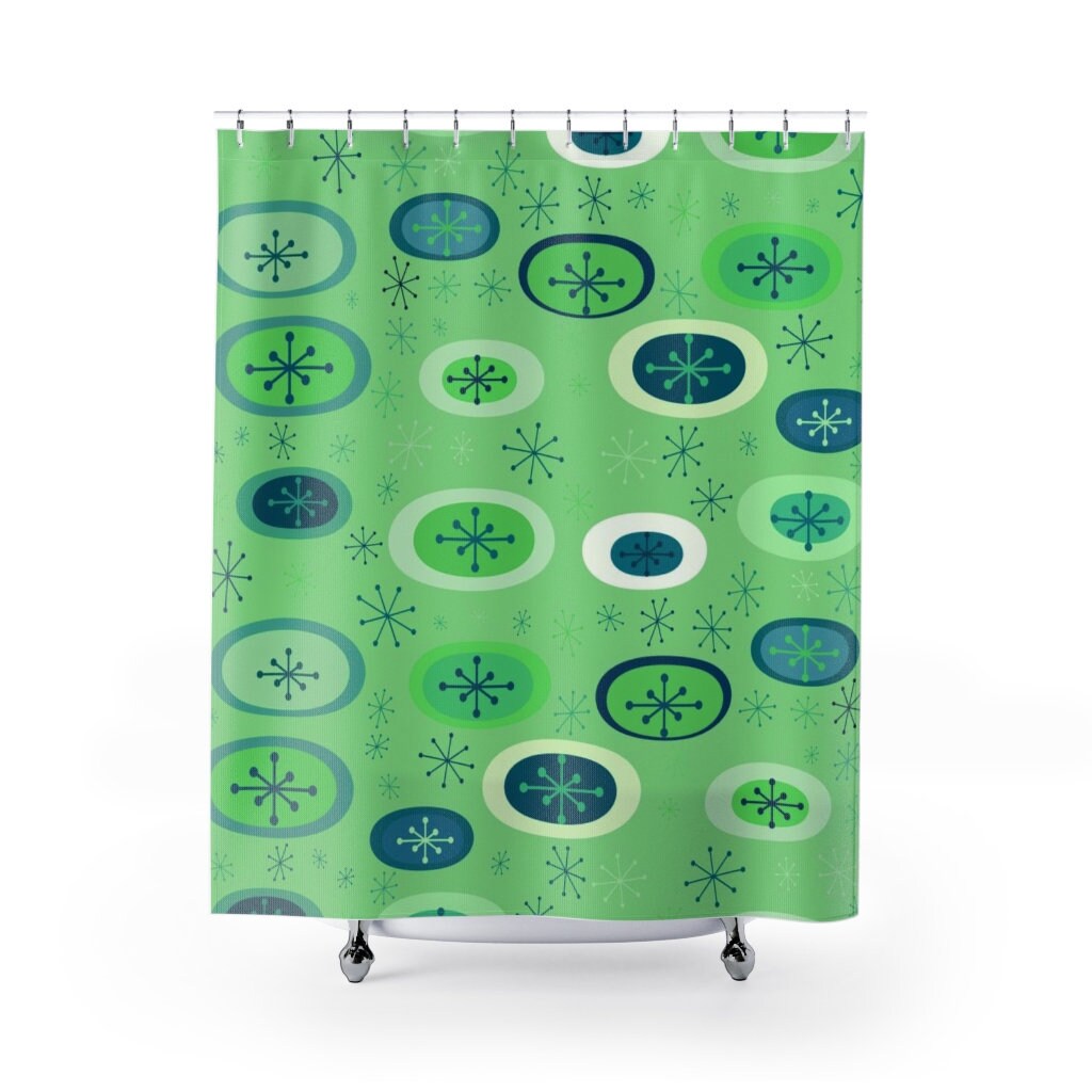 Retro Mid Century Modern Shower Curtain, Vintage Bathroom Decor, Unique Tub Accessory - Image 3