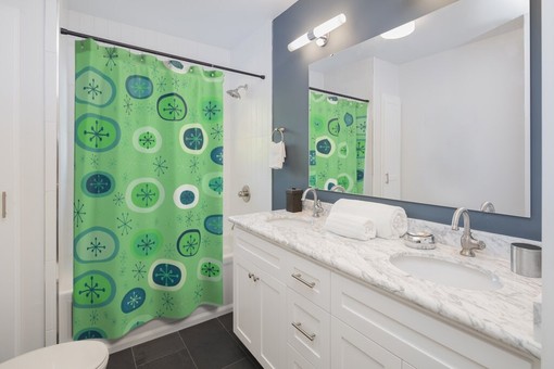 Retro Mid Century Modern Shower Curtain, Vintage Bathroom Decor, Unique Tub Accessory - Image 4