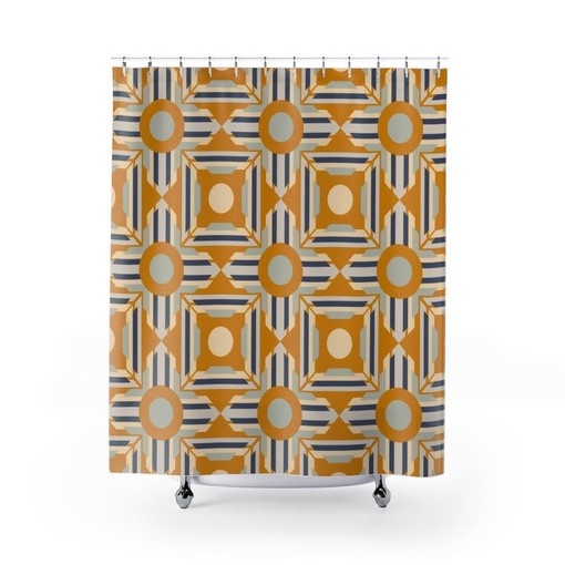Retro Mid Century Modern Vintage Shower Curtain for College Dorms