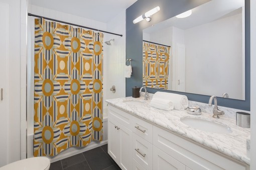 Retro Mid Century Modern Vintage Shower Curtain for College Dorms - Image 2