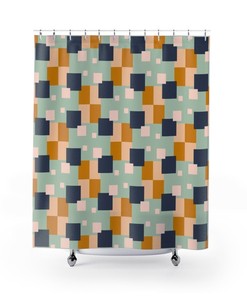 Retro Mid Century Shower Curtain | 70s Theme Bath Curtain | At Home Shower Curtains Decorative