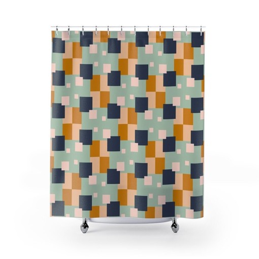 Retro Mid Century Shower Curtain | 70s Theme Bath Curtain | At Home Shower Curtains Decorative