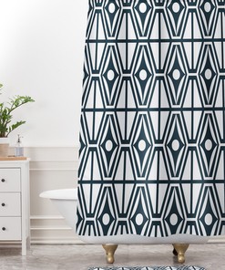 Retro Mid Century Shower Curtain | Geometric Fabric Bath Curtain | Unique Shower Curtains