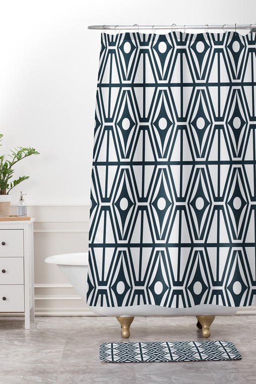 Retro Mid Century Shower Curtain | Geometric Fabric Bath Curtain | Unique Shower Curtains
