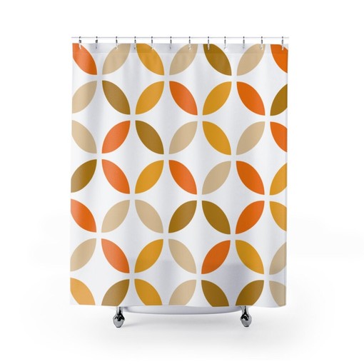 Retro Mid Mod Boho Geometric Shower Curtain with Modern Twist