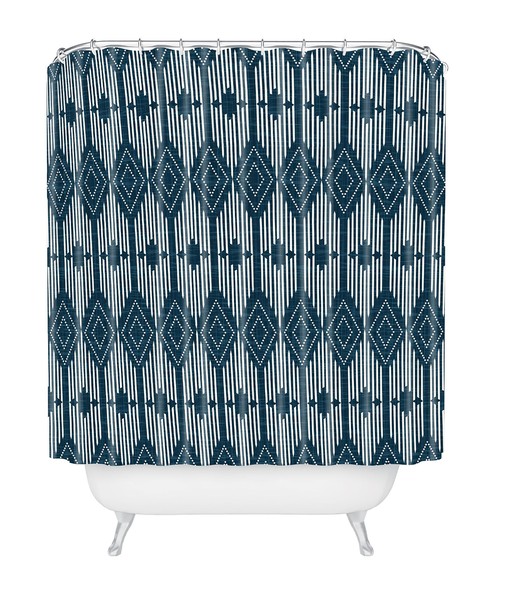 Retro Midnight Blue Shower Curtain | Geometric Bath Curtain West End Midnight Design Vintage Bathroom Shower Curtains - Image 2