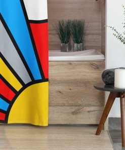 Retro Mondrian Shower Curtain, Mid Century Modern Bath Accessory