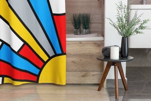 Retro Mondrian Shower Curtain, Mid Century Modern Bath Accessory