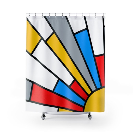 Retro Mondrian Shower Curtain, Mid Century Modern Bath Accessory - Image 2