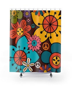 Retro Mushroom Psychedelic Shower Curtain with Groovy Design