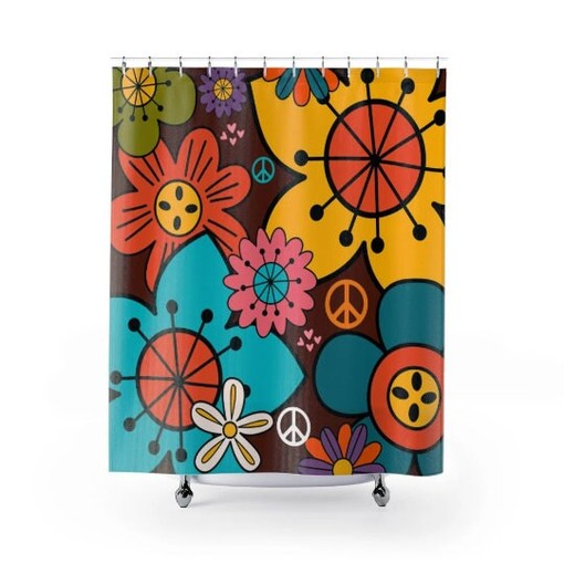 Retro Mushroom Psychedelic Shower Curtain with Groovy Design - Image 2