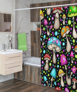 Retro Mushroom Shower Curtain, Groovy 60s 70s Bathroom Decor