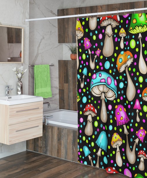 Retro Mushroom Shower Curtain, Groovy 60s 70s Bathroom Decor