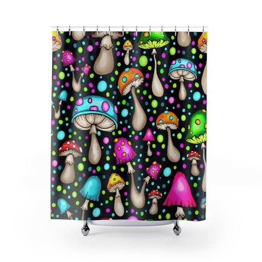 Retro Mushroom Shower Curtain, Groovy 60s 70s Bathroom Decor - Image 2