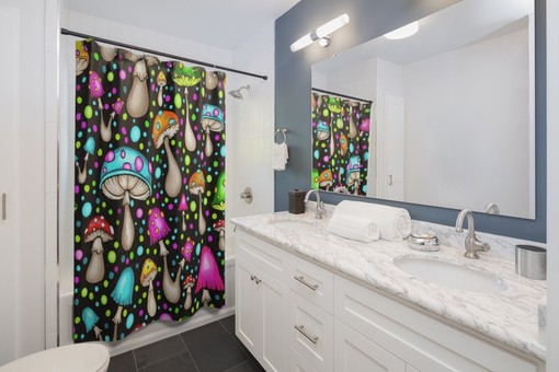 Retro Mushroom Shower Curtain, Groovy 60s 70s Bathroom Decor - Image 3