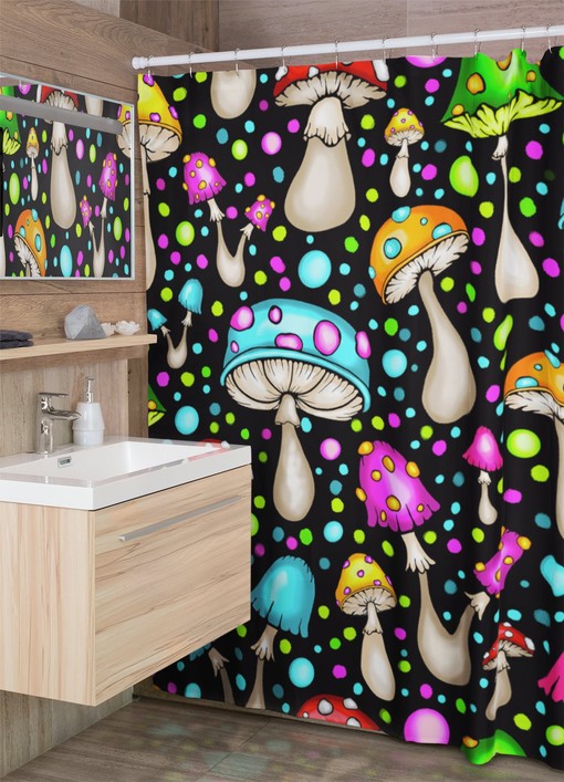 Retro Mushroom Shower Curtain, Groovy 60s 70s Bathroom Decor - Image 4