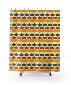Retro Mustard Yellow and Rust Shower Curtain for MCM Bathroom