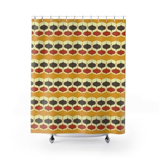 Retro Mustard Yellow and Rust Shower Curtain for MCM Bathroom - Image 3