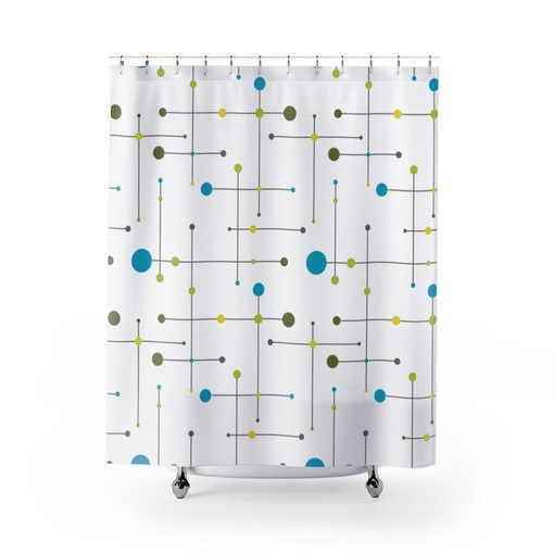 Retro Neon Green Shower Curtain for Mid Century Modern Bath