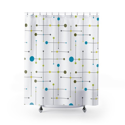 Retro Neon Green Shower Curtain for Mid Century Modern Bath - Image 2