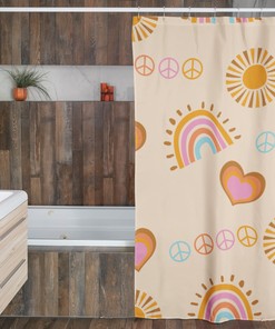 Retro Peace Sign Shower Curtain with Groovy 60's 70's Hippie Bathroom Accessory and Nostalgic Charm