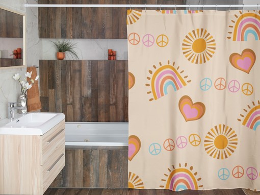 Retro Peace Sign Shower Curtain with Groovy 60's 70's Hippie Bathroom Accessory and Nostalgic Charm