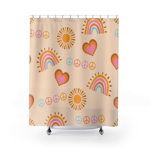 Retro Peace Sign Shower Curtain with Groovy 60's 70's Hippie Bathroom Accessory and Nostalgic Charm - Image 3