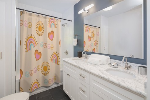 Retro Peace Sign Shower Curtain with Groovy 60's 70's Hippie Bathroom Accessory and Nostalgic Charm - Image 4