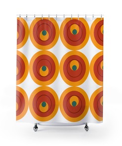 Retro Peacock Eye Geo Pattern Shower Curtain with Groovy Style