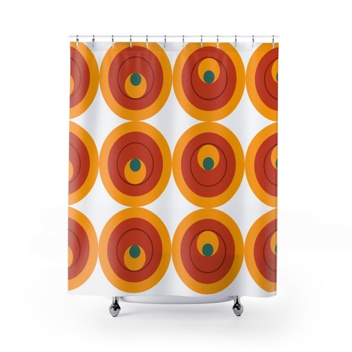 Retro Peacock Eye Geo Pattern Shower Curtain with Groovy Style