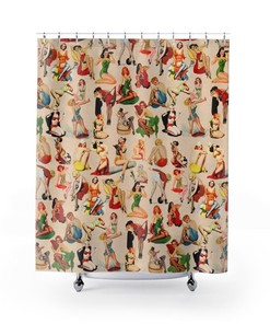 Retro Pin Up Beauties Shower Curtain: Classic Cheesecake Art Vibe for Your Retro Bath